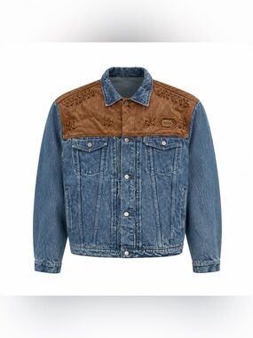 Vintage Shooter Leather Demin Country Western Blue Jean Jacket